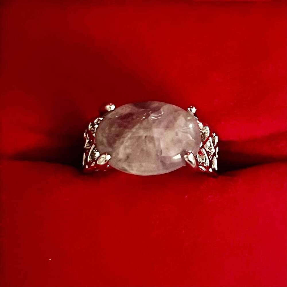 Natural Rose Quartz S925 Silver Plated Gemstone Ring Size 7